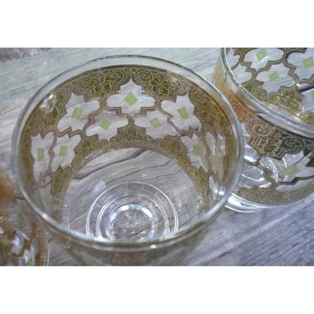 Culver Valencia 3 Footed Double Old Fashioned Glasses 22k Gold USA - Picture 3 of 5